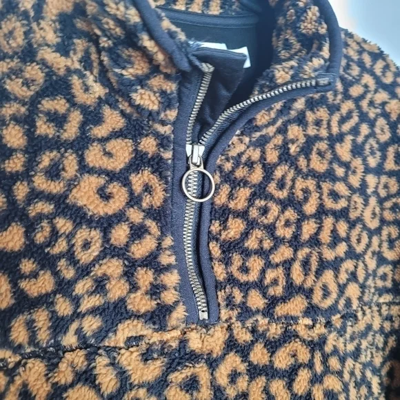 Teddy Leopard Print Zip Pullover Sweater - Picture 7 of 15